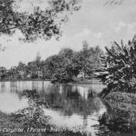 Curitiba - Postal, em preto e branco que circulou em 1906, mostrando um dos canais do Rio Belém e, em primeiro plano, uma das ilhas artificiais do Passeio Público. Postal da Coleção Julia Wanderley. Acervo: Instituto Histórico e Geográfico do Paraná / Diretoria de Patrimônio Histórico, Artístico e Cultural / Fundação Cultural de Curitiba.